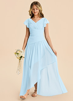 Azazie Pia Junior Sky Blue A-Line Pleated Chiffon Dress image4