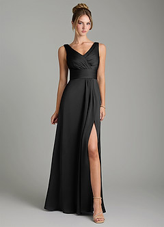 Azazie Karina Robes de demoiselle d'honneur Robe Trapèze en Satin extensible Plissée Noir image6