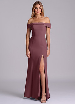 Azazie Luciana Bridesmaid Dresses Sangria Sheath Off the Shoulder Chiffon Convertible Dress image1