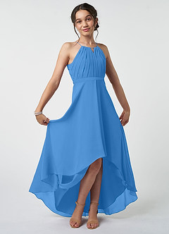Azazie Oaklynn Junior Robe Trapèze en Mousseline de soie Plissée Geai Bleu image2