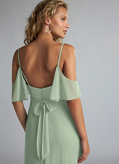 Azazie Fiena Final Sale Dusty Sage A-Line V-neck Ruched Mesh Dress image5