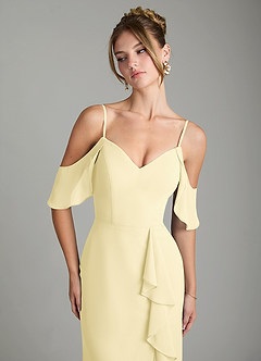 Azazie Alexys Bridesmaid Dresses Lemon Sorbet Sheath Off the Shoulder Chiffon Dress image3