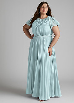Azazie Kara Bescheidene Brautjungfernkleider A-Linie Plissee Chiffon Bodenlänge Kleid image4