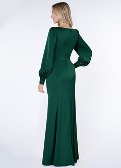 Azazie Raye Bridesmaid Dresses Emerald Mermaid Long Sleeve Stretch Satin Dress image4
