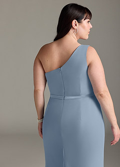 Azazie Liza Vestidos de damas de honor Vestido de Azul Polvoriento de Gasa de Corte Sirena con Hombro unilateral image11