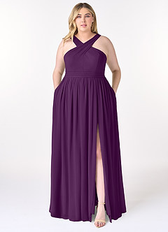 Azazie Elvira Bridesmaid Dresses Grape A-Line Pleated Chiffon Dress image7