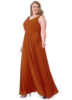 Azazie Pierrette Final Sale Paprika A-Line Pleated Chiffon Dress image13
