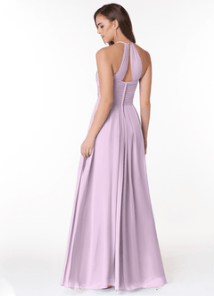 Azazie Ginger Abiti da Damigella Abito A-Line in Chiffon con Scollo Halter a Pieghe Lilla Glassato image2
