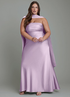 Azazie Saylor Vestidos de damas de honor Vestido Lila Esmerilada de Satén Elástico de Corte Sirena con Palabra de honor image15