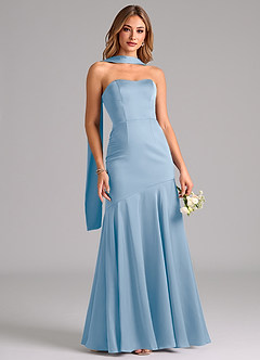 Azazie Shiloh Brautjungfernkleider Wandelbar Meerjungfrau-Linie Schulterfrei Stretch-Satin Kleid Puderblau image5