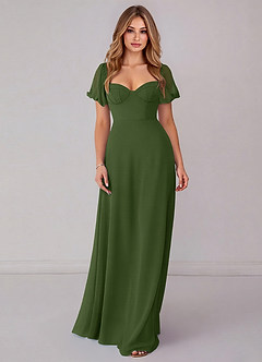 Azazie Fatima Bridesmaid Dresses Olive A-Line with Pockets Chiffon Dress image3