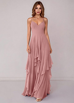 Azazie Zaina Bridesmaid Dresses Dusty Rose A-Line Chiffon Dress image4