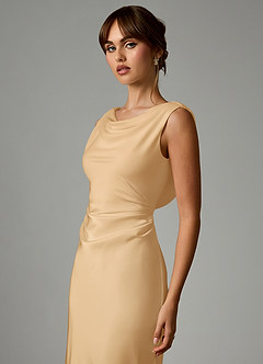 Azazie Kieryn Robes de demoiselle d'honneur Robe Sirène en Satin extensible Plissée Or image6