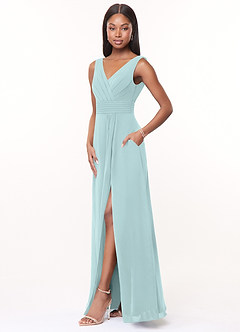 Azazie Karina Bridesmaid Dresses Mist A-Line Pleated Chiffon Dress image3