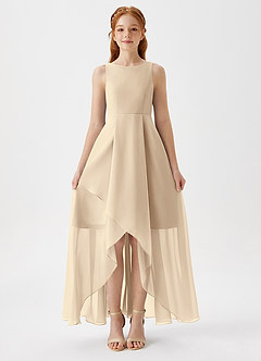 Azazie Lizette Junior Champagne A-Line Pleated Chiffon Dress image3