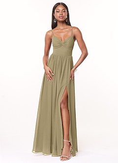 Azazie Zeya Bridesmaid Dresses Moss Green A-Line V-Neck Pleated Chiffon Dress image1