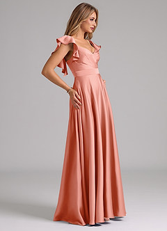Azazie Leilani Robes de demoiselle d'honneur Robe Trapèze en Satin extensible Rayé Corail image6