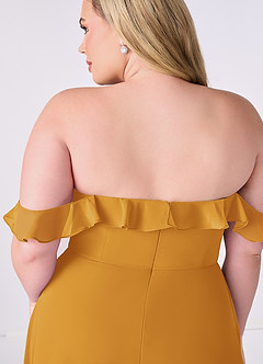 Barbie ♥ Azazie Robes de demoiselle d'honneur Robe Trapèze Convertible en Mousseline de soie Épaule décolletée Caramel écossais image11