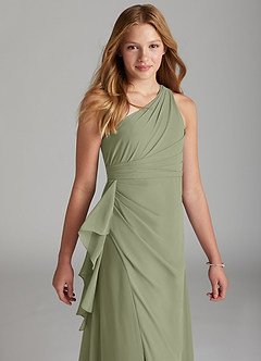 Azazie Maive Junior Pistachio A-Line Pleated Chiffon Dress image4