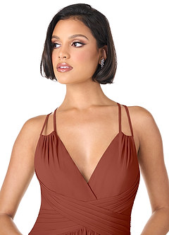 Azazie Farren Bridesmaid Dresses Auburn A-Line Pleated Chiffon Convertible Dress image4