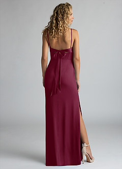 Azazie Mai Bridesmaid Dresses Mulberry Sheath Pleated Stretch Satin Dress image2