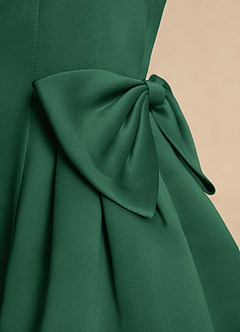 Azazie Macaroon Flower Girl Dresses Dark Green Ball-Gown Bow Matte Satin Dress image6