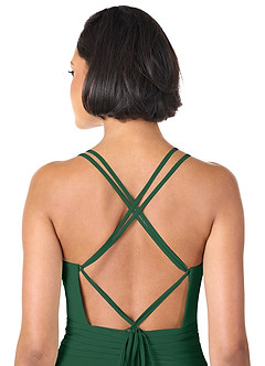 Azazie Farren Vestidos de damas de honor Vestido de Verde Oscuro de Gasa de Corte en A Convertible con Plisado image2