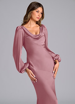 Azazie Rylina Bridesmaid Dresses Vintage Mauve Mermaid Long Sleeve Stretch Satin Dress image6