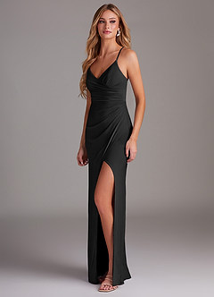Azazie Sami Bridesmaid Dresses Black Sheath Pleated Luxe Knit Dress image4