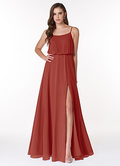 Azazie Lupe Abiti da Damigella Abito A-Line in Chiffon Blouson con Scollo a U Terracotta image1