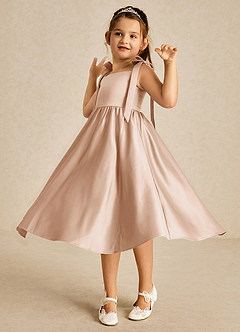 Azazie Chelsie vestidos de niña de las flores Vestido de Rosa Inglesa de Satin Mate de Corte En A con Lazo image3