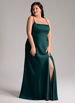 Azazie Lidia Bridesmaid Dresses Pine Mermaid Side Slit Stretch Satin Dress image12