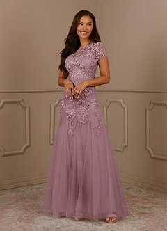 Azazie Laurie Mother of the Bride Dresses Dusty Rose Mermaid Scoop Sequins Tulle Dress image4