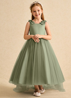 Azazie Lorita Flower Girl Dresses Pistachio A-Line Beaded Tulle Dress image6