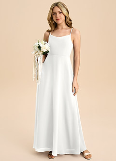 Azazie Shale Junior White A-Line Bow Chiffon Dress image3