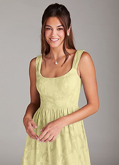 Azazie Alissa Bridesmaid Dresses Lemon Sorbet A-Line with Pockets Floral Burnout Dress image6