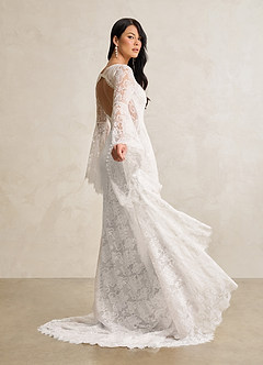 Azazie Hayes Wedding Dresses Diamond White Mermaid V-Neck Lace Dress image5