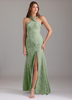 Azazie Rue Bridesmaid Dresses Dusty Sage A-Line Pleated Floral Burnout Dress image1