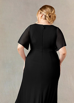 Azazie Selah vestidos de madre de la novia Vestido de Negro de Malla de Corte En A con Cuello en V fruncido image7