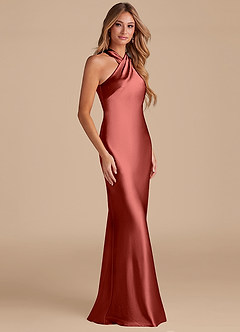 Azazie Doretta Bridesmaid Dresses Terracotta Mermaid Bow Metallic Satin Dress image5