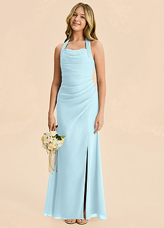 Azazie Destiny Junior Cloud Blue Sheath Ruched Chiffon Dress image1