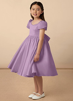 Azazie Juno vestidos de niña de las flores Vestido de Glicinia de Satin Mate de Corte En A con Escote de Corazón image2