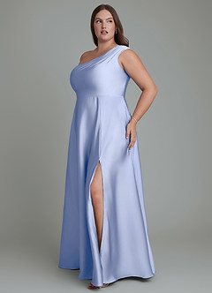 Azazie Melanie Vestidos de damas de honor Vestido Hielo de Satén Elástico de Línea A con Hombros descubiertos image11