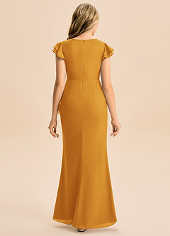 Azazie Julie Junior Vestido de Caramelo de Gasa de Corte Sirena con Volante image5