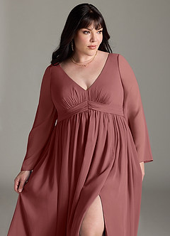 Azazie Teton Brautjungfernkleider für Schwangere A-Linie Langarm Chiffon Bodenlänge Kleid image12