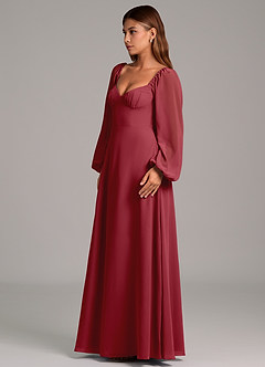 Azazie Annistyn Bridesmaid Dresses Pomegranate A-Line Long Sleeve Chiffon Dress image6