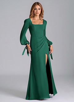 Azazie Mero Bridesmaid Dresses Emerald Mermaid Long Sleeve Chiffon Dress image6