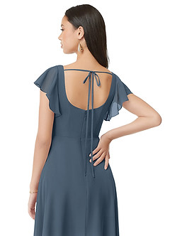 Azazie Bondi 신부 들러리 드레스 A라인 셔링 쉬폰 티 길이 드레스 image5