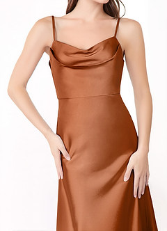 Azazie Alaija Bridesmaid Dresses Copper Mermaid Side Slit Stretch Satin Dress image5