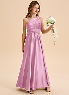 Azazie Charlize Junior Candy Pink A-Line Pleated Stretch Satin Dress image3